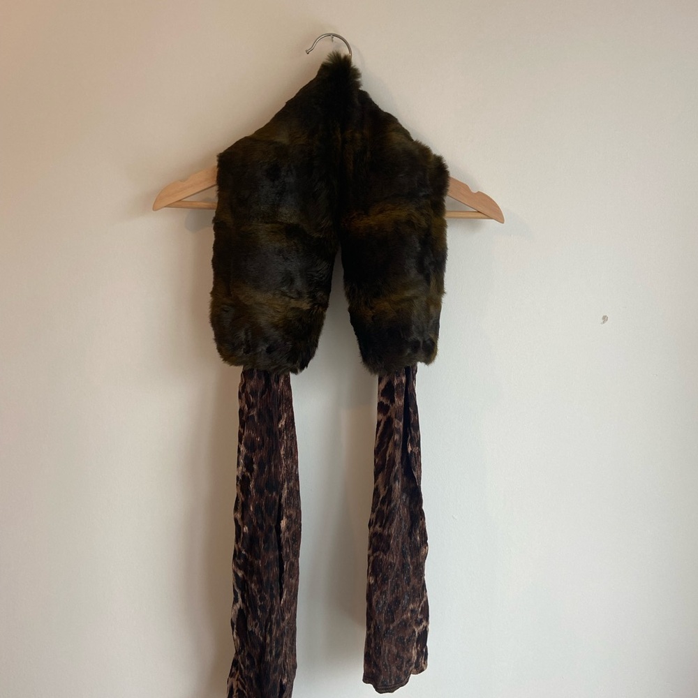 Faux Fur and Leopard Print Scarf